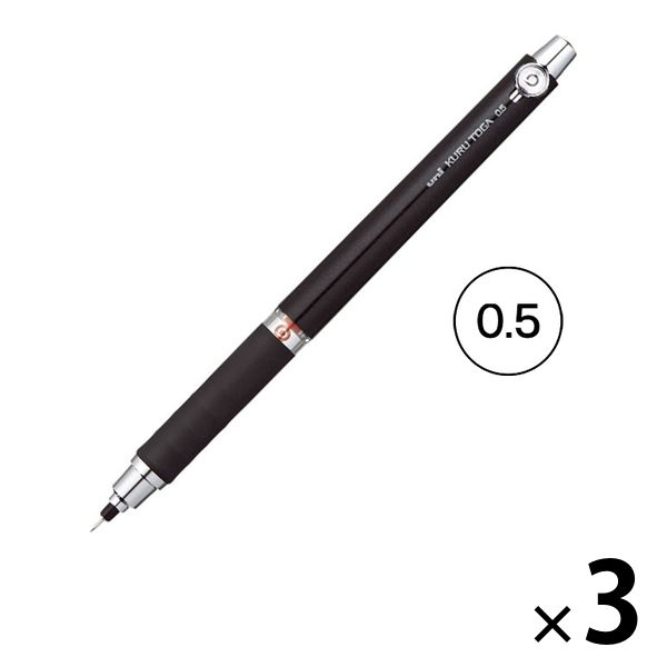 三菱鉛筆(uni) クルトガ656 ラバーグリップ付 ブラック M56561P.24 ユニ 3本