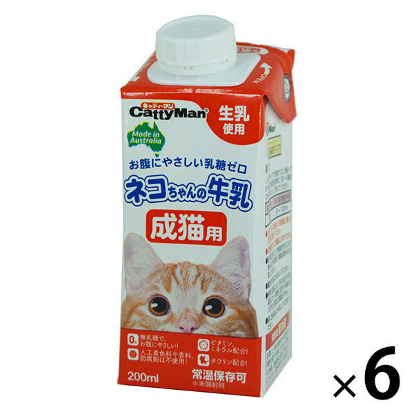 ねこちゃんの牛乳 成猫用 キャップ付き 200ml 6個 キャティーマン キャットフード おやつ ミルク - アスクル