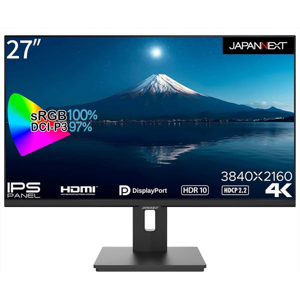 27インチ ワイド 4K液晶ディスプレイ(3840x2160/IPS/DPx1/HDMIx2) JN-IPS2708UHDR-HSP（直送品）