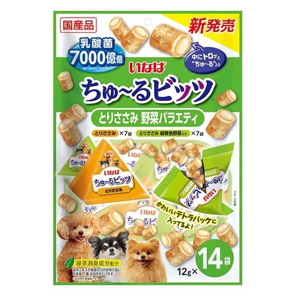 いなば ちゅーるビッツ 乳酸菌7000憶個 とりささみ 野菜バラエティ 国産（12g×14袋）1袋 おやつ - アスクル