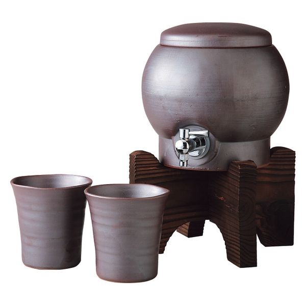 【未使用・新品】九谷焼銀彩 焼酎サーバー 木製土台付 高さ27.5㌢ 焼酎サーバー尺寸胴 1.8L | 明山 オンラインショップ