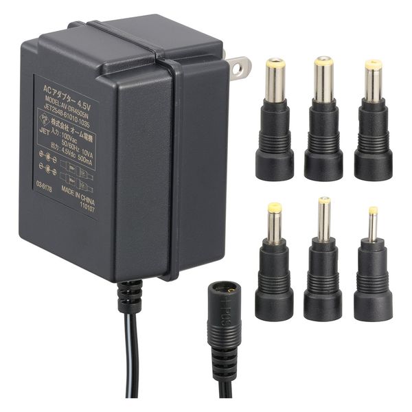 オーム電機 電源アダプター 4.5V 0.5A 03-6178 1個（直送品