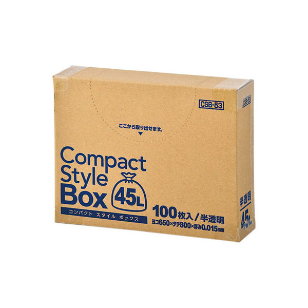 ジャパックス コンパクトスタイル　45L　半透明　厚み0.015ｍｍ CSB53 1箱（100枚）