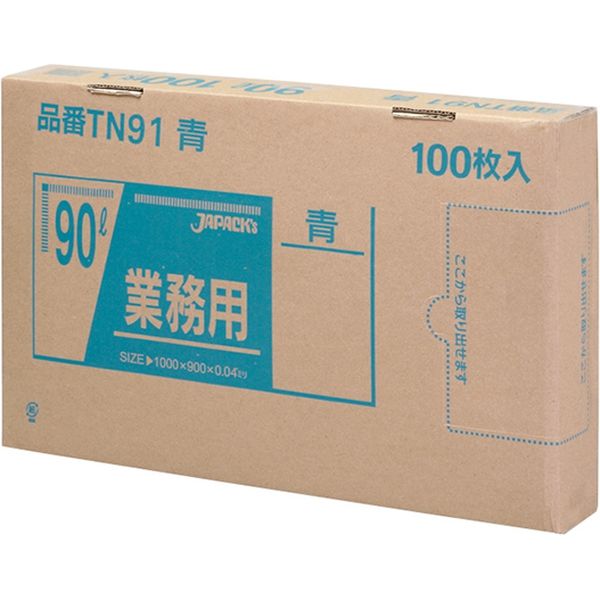 ジャパックス 業務用ポリ袋　90L　青　厚み0.04ｍｍ TN91 1箱（100枚）