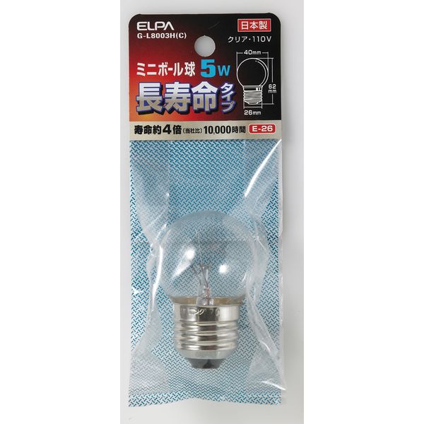 朝日電器株式会社 ミニボール球Ｇ４０５ＷＥ２６Ｃロング G-L8003H(C) 1個（直送品）