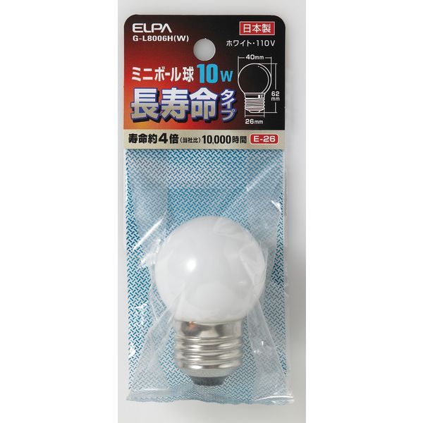 朝日電器株式会社 ミニボール球Ｇ４０１０ＷＥ２６Ｗロング G-L8006H(W) 1個（直送品）