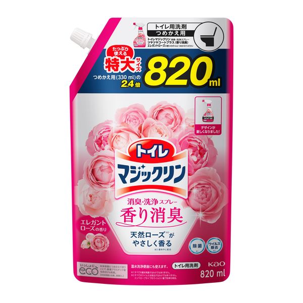 トイレマジックリン 消臭・洗浄スプレー ツヤツヤコート エレガントローズ 大容量詰替820mL 1個  花王