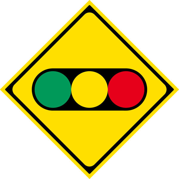 グリーンクロス　警戒標識　Ｍ２０８ー２　信号機あり　マグネット50角　M208-2　1セット（5枚入）（直送品）
