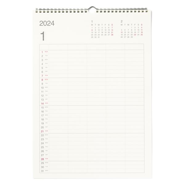 無印良品 バガスペーパーファミリーカレンダー 2024年1月～12月 A3　5人用 良品計画