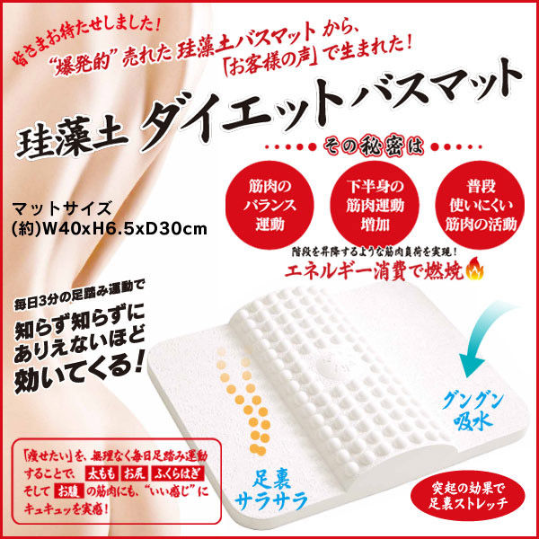 珪藻土 ダイエット バスマット(DIET BATHMAT) HZ-KDB01 4枚セット ヒロ