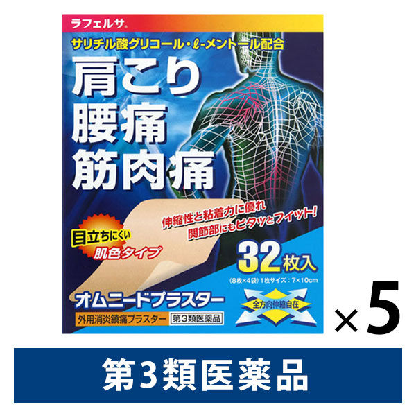 ラフェルサ オムニードプラスター 32枚 5箱セット テイコクファルマケア　貼り薬 痛み止め 肌色タイプ 肩こり 腰痛 筋肉痛【第3類医薬品】