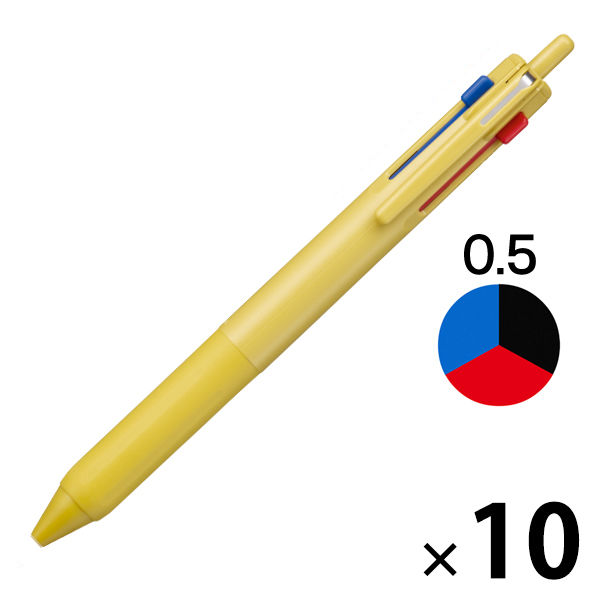 ジェットストリーム3色ボールペン 0.5mm 黒インク70％増量タイプ マスタード SXE350705.3 10本