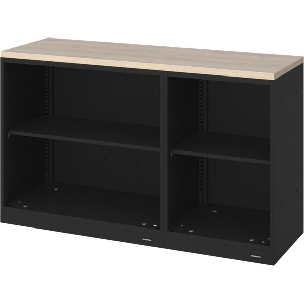 オカムラ ジャスタス収納 デスクエンドオープン 2段 本体 幅1200×奥行400×高さ720mm ブラック/ナチュラルオーク天板 1台  オリジナル