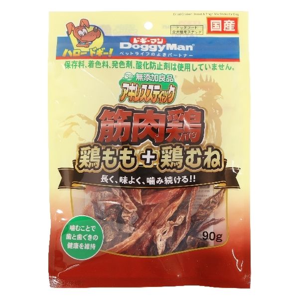 ドギーマンハヤシ 無添加良品 アキレススティック 筋肉鶏 鶏モモ+鶏むね 国産 90g 1袋 犬用 おやつ - アスクル