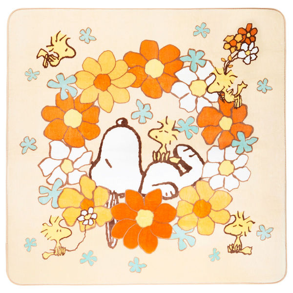 センコー スヌーピー　花いっぱい　ふんわり柔らかラグ 約180×180cm　オレンジ SNI230503 1枚（直送品）