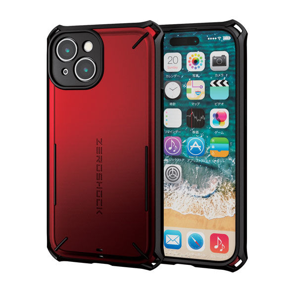 iPhone15 ケース 衝撃吸収 ZEROSHOCK Solid フィルム付 赤 PM-A23AZEROSRD エレコム 1個（直送品） - アスクル