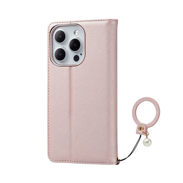 iPhone15 Pro ケース 手帳型 磁石 フィンガーストラップ付 ピンク PM-A23CPLFJM2PN エレコム 1個（直送品）