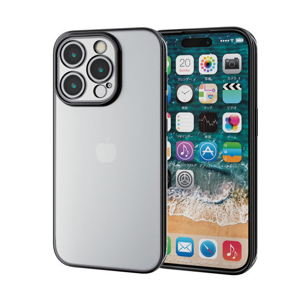 iPhone15 Pro ケース ソフト カメラレンズ保護設計 メタリックブラック PM-A23CUCTMKBK エレコム 1個（直送品）