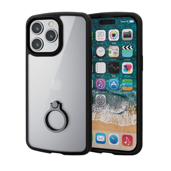 iPhone15 Pro Max ケース 衝撃吸収 軽量 リング付 ブラック PM-A23DTSLFCRBK エレコム 1個（直送品）