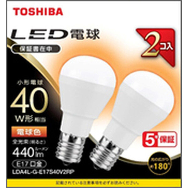 東芝 LED電球 ミニクリプトン形 E17 40W形 電球色 2個入 16-0672 1個