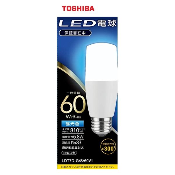 東芝 LED電球 T形 E26 60W形相当 昼光色 16-0692 1個（直送品）