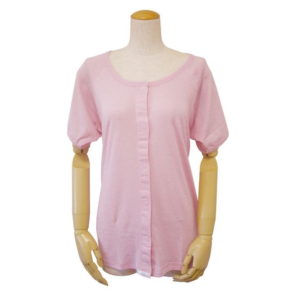 ウエル 婦人三分袖前開きシャツ（縫い目が外側・ワンタッチテープ式） 杢ピンク　M 43283 1枚（直送品）
