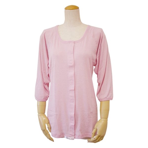 ウエル 婦人七分袖前開きシャツ（縫い目が外側・ワンタッチテープ式） 杢ピンク　LL 43281 1枚（直送品）