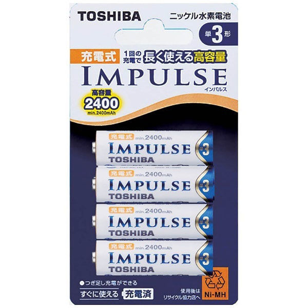 東芝 単3形充電池 高容量タイプ 4本入 IMPULSE 17-4058 1個（直送品）
