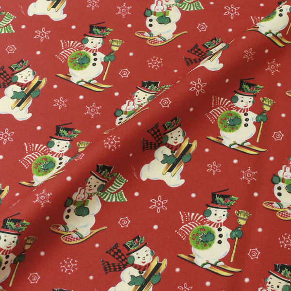 michael miller FABRICS 輸入プリント生地 レッド地 クリスマス遊ぶスノーマン 巾110cm×3mカット販売  10370-red（直送品） - アスクル