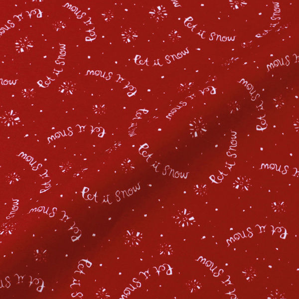 輸入プリント生地 レッド地 ホワイト英字柄クリスマスシリーズ 巾110cm×1mカット販売 10426-red（直送品）