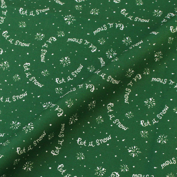 輸入プリント生地 グリーン地 ホワイト英字柄クリスマスシリーズ 巾110cm×1mカット販売 10426-green（直送品）