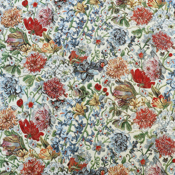 B&Bfabric オランダ輸入 ゴブラン生地 花総柄 巾約140×1mカット販売 GB-WHITE-FLOWERS（直送品）