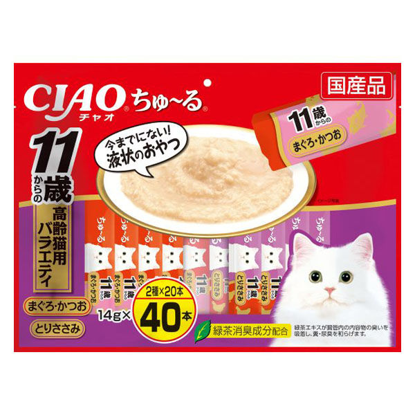 いなば CIAO チャオ ちゅ~る 11歳からの高齢猫用バラエティ 国産 2種 14g×40本入 1袋 チュール おやつ