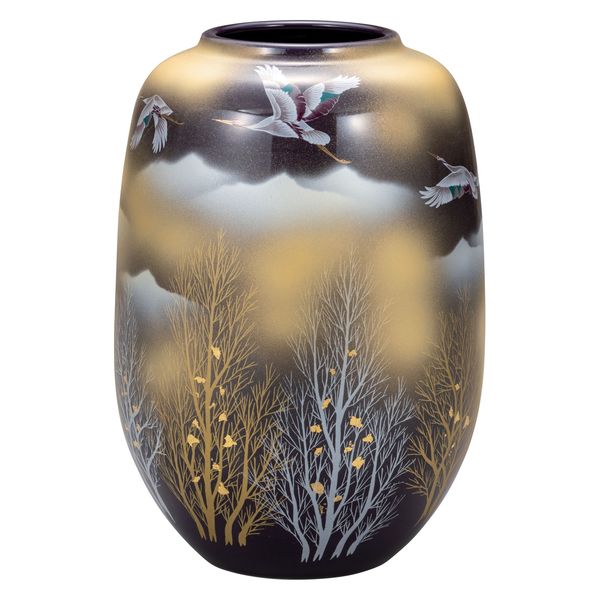日本の伝統工芸品 九谷正峰 金箔木立連山 8号花瓶