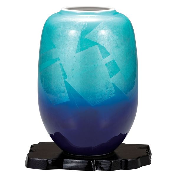 花瓶(九谷焼) 花瓶 九谷焼 青粒鉄仙 カメ型 8号