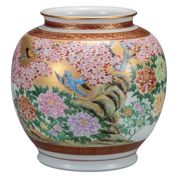 伊野正峰 日本の伝統工芸品【九谷焼】 K8-1319 10号花瓶 本金花鳥 光崖窯 1個（直送品） - アスクル