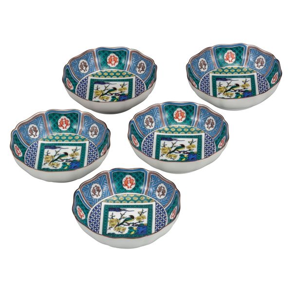 伊野正峰 日本の伝統工芸品【九谷焼】 5.2号小鉢揃 古九谷梅に鳥