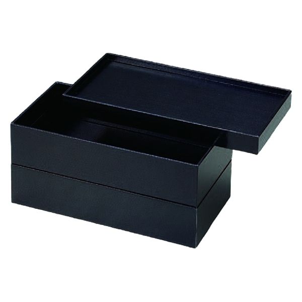使い捨て食器 長手紙重箱 かぶせ蓋 ６．５寸 黒つむぎ ２段 [3個入] wis-h-152-35 若泉漆器（直送品） - アスクル