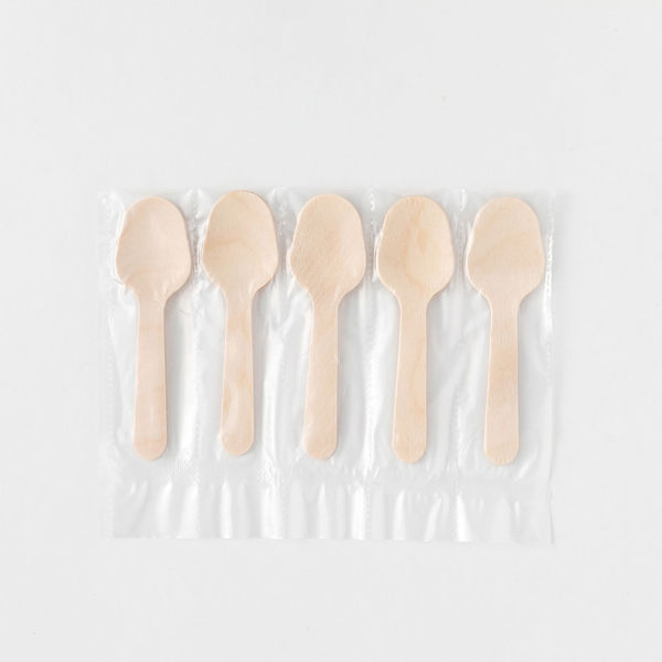 アサヒグリーン カトラリー　木製スプーン85 透明5連袋　10000枚(100枚×100) 10055000（直送品）