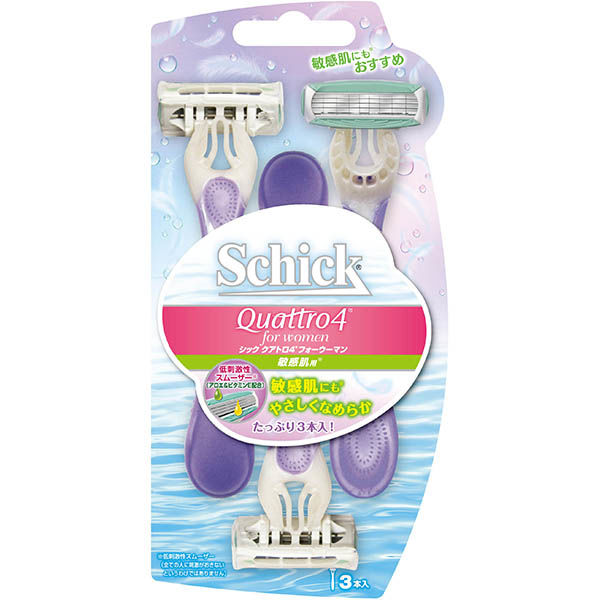 クアトロ4 フォーウーマン ディスポ 敏感肌用 3本入 女性用　カミソリ　剃刀　シック　Schick 敏感肌