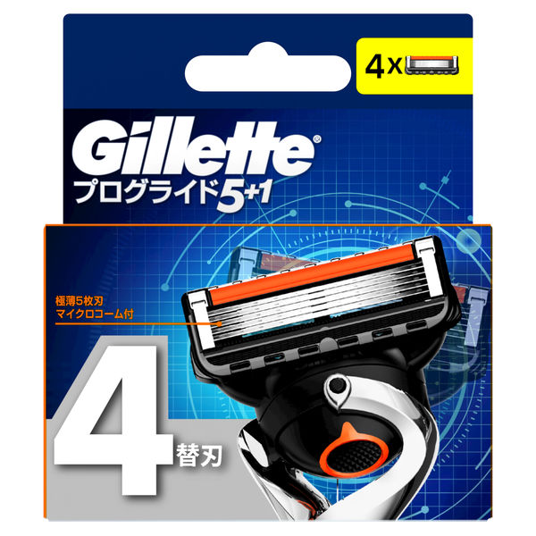 ジレット（Gillette）髭剃り プログライド 5+1 マイクロコーム付 極薄5枚刃 替刃4個入 肌の凹凸に密着＋剃り残しゼロへ