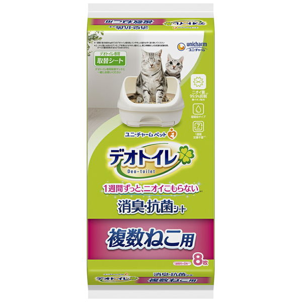 ユニ・チャーム デオトイレ　シート　複数ねこ用　消臭・抗菌シート　お徳用８枚入り×２４袋 266243 1セット（直送品）