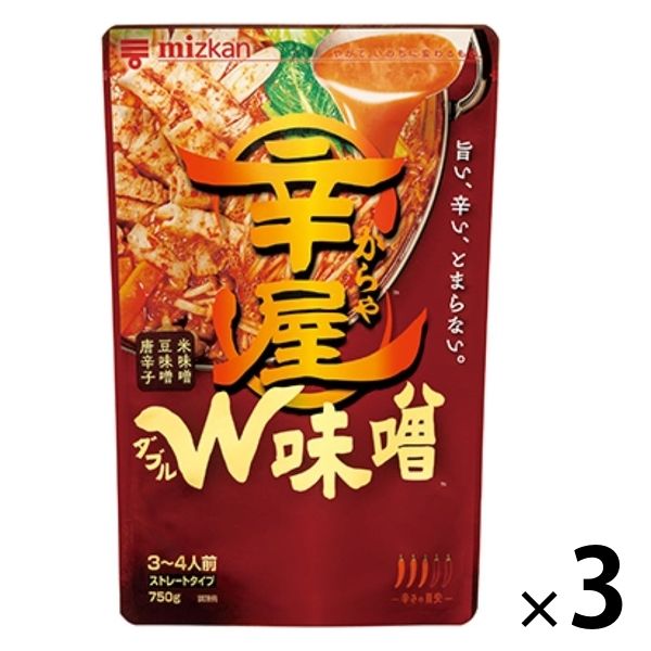 ミツカン 辛屋 W味噌鍋つゆ ストレート 750g 3個 鍋の素 - アスクル