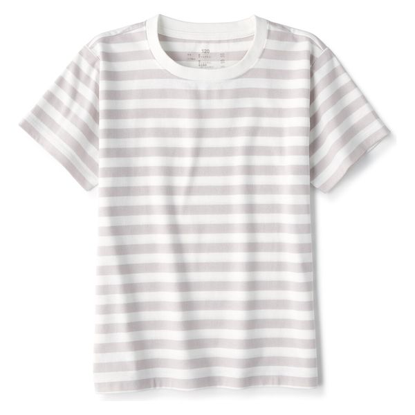 無印良品 クルーネック半袖Tシャツ キッズ 130 ライトグレーボーダー 良品計画