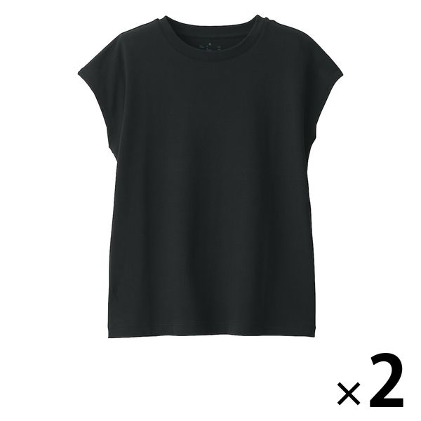 【レディース】無印良品 スムース編みフレンチスリーブTシャツ 婦人 L 黒 1セット（2枚） 良品計画