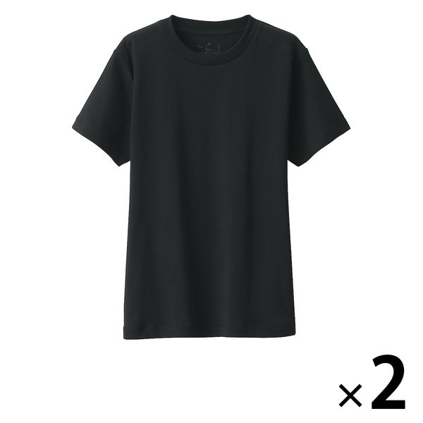 無印良品 スムース編みクルーネック半袖Tシャツ 婦人 L 黒 1セット（2枚） 良品計画