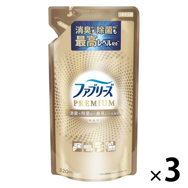 ファブリーズ 布用 W除菌+消臭 プレミアム 無香料 詰め替え 320mL 1セット（3個） 消臭スプレー P＆G