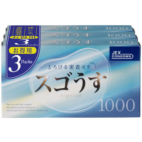 ジェクス すごうす1000 コンドーム Mサイズ 薄め 5セット（12個入×3箱×5） - アスクル