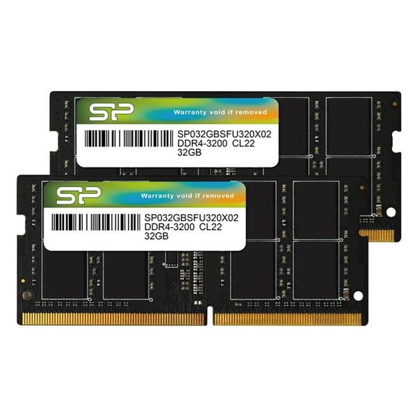 シリコンパワー ノートPC用メモリ DDR4-3200 32GB x 2枚入 SP064GBSFU320F22 1セット（直送品）