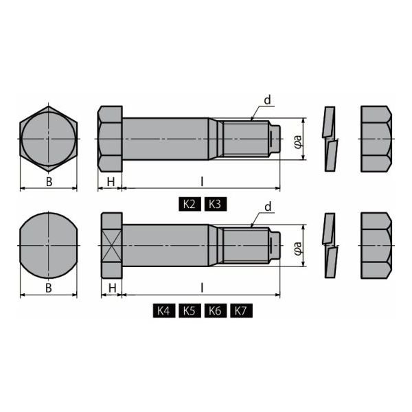 鍋屋バイテック カップリング|フランジ形固定軸継手用継手ボルト K3ーSET K3-SET 1セット(7個)（直送品）